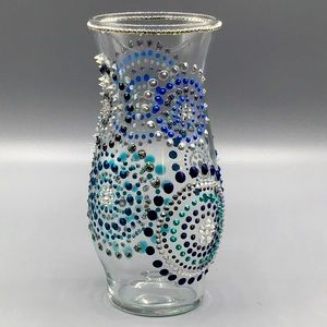 Artist Creation Painted Glass Vase with Crystals